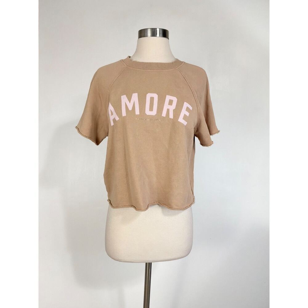 Spiritual Gangster Amore Terry Short Sleeve Sweatshirt In Biscotti Size XS